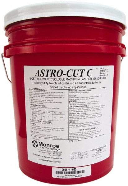 Monroe Fluid Technology - Astro-Cut C, 5 Gal Pail Cutting & Grinding Fluid - Water Soluble, For CNC Milling, Drilling, Tapping, Turning - Industrial Tool & Supply