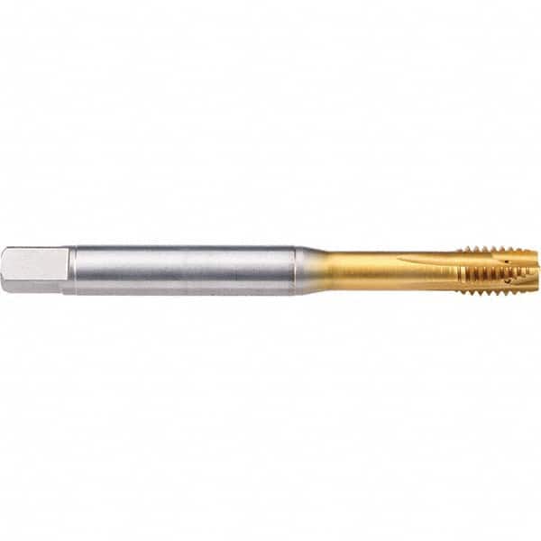 Emuge - M10x1.50 Metric 6G 0 Flute TiN-70 Finish Powdered Metal Spiral Point Tap - Industrial Tool & Supply