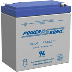 Power-Sonic - Lead-Acid, Quick-Disconnect Tab Terminal, 6 Volt, 9 Amp, Lead Rechargeable Battery - 3/16" Tab Width x 0.8mm Tab Thickness, 2.2" Wide x 4.65" High x 3.86" Deep - Industrial Tool & Supply