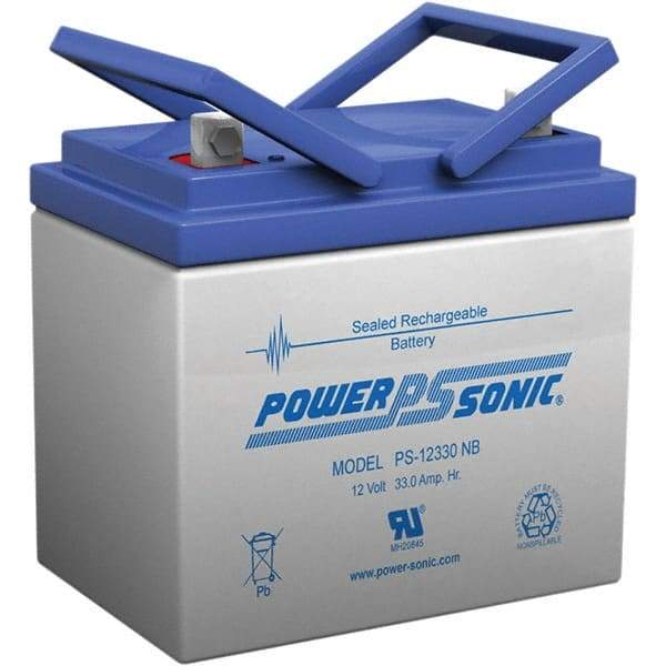 Power-Sonic - Lead-Acid, Nut/Bolt Terminal, 12 Volt, 33 Amp, Lead Rechargeable Battery - 6mm Hole Diam, 6mm Tab Thickness, 5.14" Wide x 6.22" High x 7.72" Deep - Industrial Tool & Supply