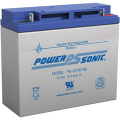 Power-Sonic - Lead-Acid, Nut/Bolt Terminal, 12 Volt, 18 Amp, Lead Rechargeable Battery - 5mm Hole Diam, 2mm Tab Thickness, 3" Wide x 6.59" High x 7.13" Deep - Industrial Tool & Supply