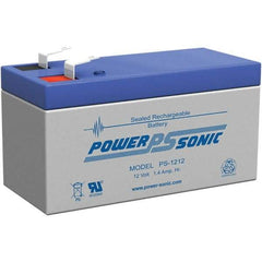 Power-Sonic - Lead-Acid, Quick-Disconnect Tab Terminal, 12 Volt, 1.4 Amp, Lead Rechargeable Battery - 3/16" Tab Width x 0.8mm Tab Thickness, 1.69" Wide x 2.04" High x 3.78" Deep - Industrial Tool & Supply
