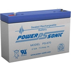 Power-Sonic - Lead-Acid, Quick-Disconnect Tab Terminal, 6 Volt, 7 Amp, Lead Rechargeable Battery - 3/16" Tab Width x 0.8mm Tab Thickness, 1.34" Wide x 3.7" High x 5.95" Deep - Industrial Tool & Supply