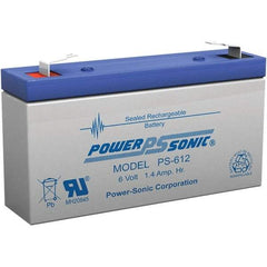 Power-Sonic - Lead-Acid, Quick-Disconnect Tab Terminal, 6 Volt, 1.4 Amp, Lead Rechargeable Battery - 3/16" Tab Width x 0.8mm Tab Thickness, 0.94" Wide x 2" High x 3.82" Deep - Industrial Tool & Supply
