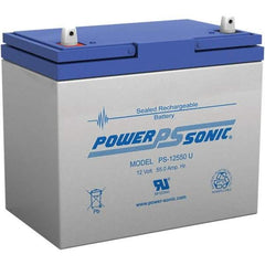 Power-Sonic - Lead-Acid, Nut/Bolt Terminal, 12 Volt, 55 Amp, Lead Rechargeable Battery - 6mm Hole Diam, 13mm Tab Thickness, 5.45" Wide x 8.15" High x 9.04" Deep - Industrial Tool & Supply