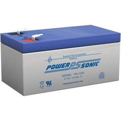 Power-Sonic - Lead-Acid, Quick-Disconnect Tab Terminal, 12 Volt, 3.4 Amp, Lead Rechargeable Battery - 3/16" Tab Width x 0.8mm Tab Thickness, 2.64" Wide x 2.36" High x 5.24" Deep - Industrial Tool & Supply