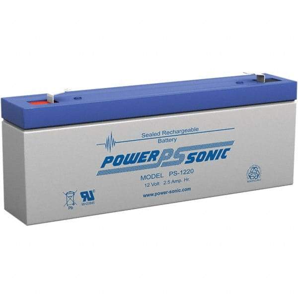 Power-Sonic - Lead-Acid, Quick-Disconnect Tab Terminal, 12 Volt, 2.5 Amp, Lead Rechargeable Battery - 3/16" Tab Width x 0.8mm Tab Thickness, 1.38" Wide x 2.36" High x 7" Deep - Industrial Tool & Supply