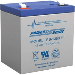 Power-Sonic - Lead-Acid, Quick-Disconnect Tab Terminal, 12 Volt, 5 Amp, Lead Rechargeable Battery - 1/4" Tab Width x 0.8mm Tab Thickness, 2.76" Wide x 3.98" High x 3.54" Deep - Industrial Tool & Supply