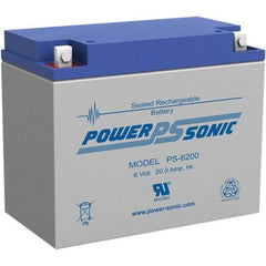 Power-Sonic - Lead-Acid, Nut/Bolt Terminal, 6 Volt, 20 Amp, Lead Rechargeable Battery - 5mm Hole Diam, 2mm Tab Thickness, 3.27" Wide x 4.92" High x 6.18" Deep - Industrial Tool & Supply