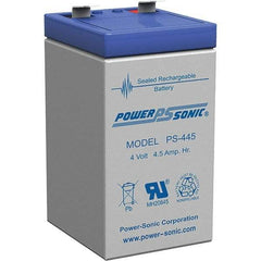 Power-Sonic - Lead-Acid, Quick-Disconnect Tab Terminal, 4 Volt, 4.5 Amp, Lead Rechargeable Battery - 1/4" Tab Width x 0.8mm Tab Thickness, 2.09" Wide x 3.7" High x 1.89" Deep - Industrial Tool & Supply