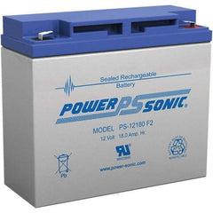 Power-Sonic - Lead-Acid, Quick-Disconnect Tab Terminal, 12 Volt, 18 Amp, Lead Rechargeable Battery - 1/4" Tab Width x 0.8mm Tab Thickness, 3" Wide x 6.59" High x 7.13" Deep - Industrial Tool & Supply