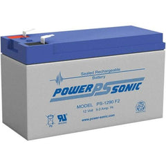 Power-Sonic - Lead-Acid, Quick-Disconnect Tab Terminal, 12 Volt, 9 Amp, Lead Rechargeable Battery - 1/4" Tab Width x 0.8mm Tab Thickness, 2.56" Wide x 3.7" High x 5.95" Deep - Industrial Tool & Supply