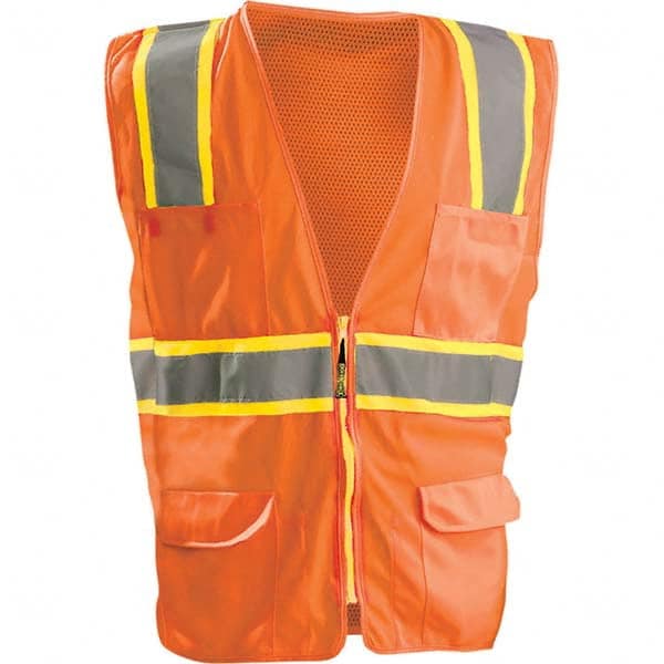 OccuNomix - Size 5XL HI-Vis Orange Mesh/Solid Surveyor's High Visibility Vest - Industrial Tool & Supply
