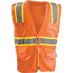 OccuNomix - Size 5XL HI-Vis Orange Mesh/Solid Surveyor's High Visibility Vest - Industrial Tool & Supply