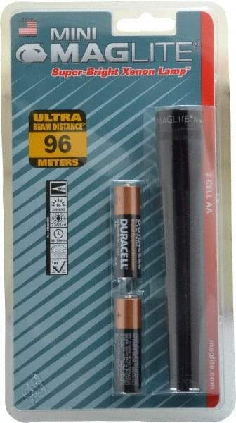 Mag-Lite - Krypton Bulb, 14 Lumens, Mini Flashlight - Black Aluminum Body, 2 AA Alkaline Batteries Included - Industrial Tool & Supply