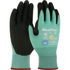 ATG - Size 2XL, ANSI Cut Lvl A2, Puncture Lvl 3, Abrasion Lvl 4, Micro-Foam Nitrile Coated Dyneema Diamond Technology Cut Resistant Gloves - 9" Long, Palm & Fingers Coated, Continuous Knit Cuff, Green/Black, Paired - Industrial Tool & Supply
