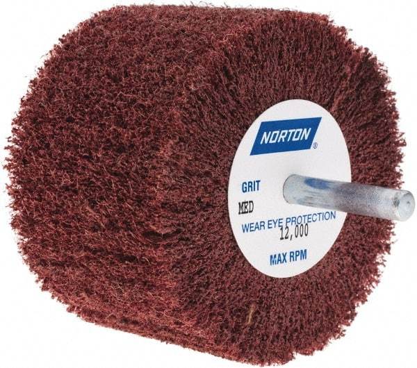 Norton - 3" Diam x 2" Face Width, Medium Aluminum Oxide Nonwoven Mounted Flap Wheel - 1/4" Shank Mount, 8,000 Max RPM - Industrial Tool & Supply