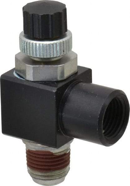 ARO/Ingersoll-Rand - 1/8" Male NPT x 1/8" Female NPT Right Angle Flow Control Valve - 0 to 150 psi & Brass Material - Industrial Tool & Supply