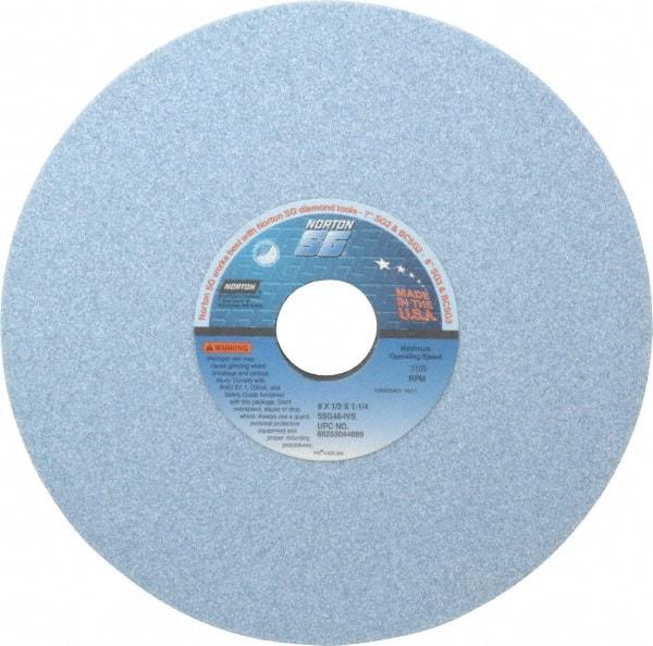 Norton - 8" Diam x 1-1/4" Hole x 1/2" Thick, I Hardness, 46 Grit Surface Grinding Wheel - Ceramic, Type 1, Coarse Grade, 3,105 Max RPM, Vitrified Bond, No Recess - Industrial Tool & Supply