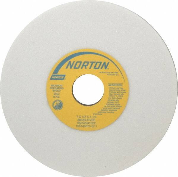 Norton - 7" Diam x 1-1/4" Hole x 1/2" Thick, G Hardness, 46 Grit Surface Grinding Wheel - Aluminum Oxide, Type 1, Coarse Grade, 3,600 Max RPM, Vitrified Bond, No Recess - Industrial Tool & Supply