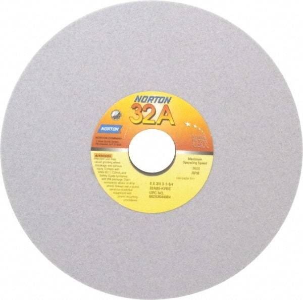 Norton - 8" Diam x 1-1/4" Hole x 3/4" Thick, K Hardness, 80 Grit Surface Grinding Wheel - Aluminum Oxide, Type 1, Medium Grade, 3,600 Max RPM, Vitrified Bond, No Recess - Industrial Tool & Supply