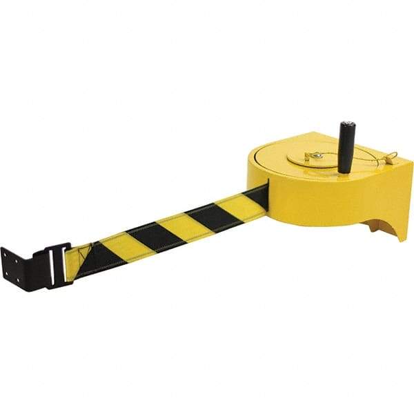 Tensator - 5-1/2" High x 8-1/2" Long x 9" Wide Retractable Barrier Belt - Yellow Powdercoat Finish, Yellow, Use with Wall Mount - Industrial Tool & Supply