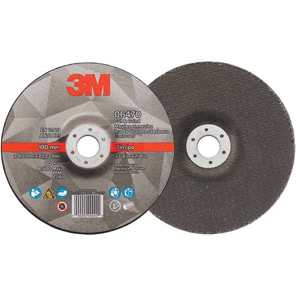 Depressed Center Wheel: Type 27, 7″ Dia, 1/8″ Thick, Ceramic 8,500 Max RPM, Use with Cutter & Grinder