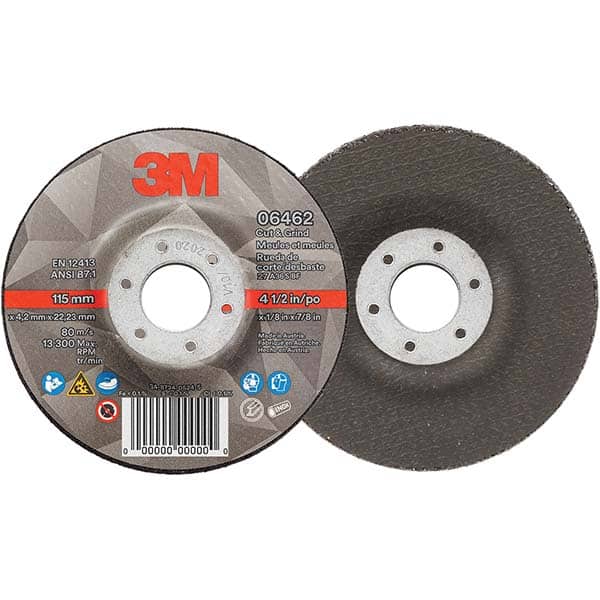 Depressed Center Wheel: Type 27, 4-1/2″ Dia, 1/8″ Thick, Ceramic 13,300 Max RPM, Use with Cutter & Grinder