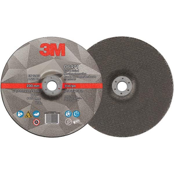 Depressed Center Wheel: Type 27, 9″ Dia, 1/8″ Thick, Ceramic 6,650 Max RPM, Use with Cutter & Grinder