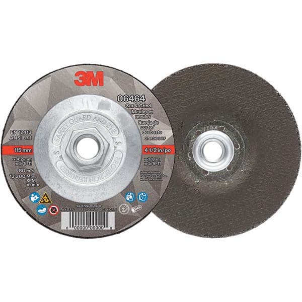 Depressed Center Wheel: Type 27, 4-1/2″ Dia, 1/8″ Thick, Ceramic 15,300 Max RPM, Use with Cutter & Grinder