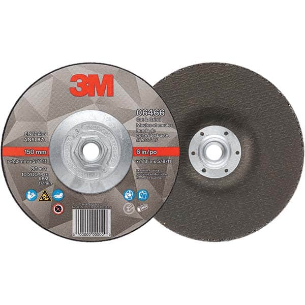 Depressed Center Wheel: Type 27, 6″ Dia, 1/8″ Thick, Ceramic 15,300 Max RPM, Use with Cutter & Grinder
