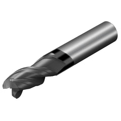 Corner Radius End Mill: 3/8″ Dia, 1″ LOC, 0.018″ Radius, 3 Flutes, Solid Carbide 2-1/2″ OAL, 3/8″ Shank Dia, 38 ° Helix, AlTiN Coated, Corner Radius End, Centercutting, Series CoroMill Dura