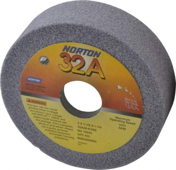 Norton - 5" Diam, 1-1/4" Hole Size, 1-1/2" Overall Thickness, 46 Grit, Type 6 Tool & Cutter Grinding Wheel - Coarse Grade, Aluminum Oxide, K Hardness, Vitrified Bond, 4,585 RPM - Industrial Tool & Supply
