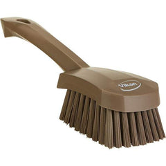 Vikan - 1.3" Bristle Length, Polyester Scrub Brush - 4-1/4" Long x 2-3/4" Wide Head, 10" OAL, Ergonomic Handle, Brown, Polypropylene Block - Industrial Tool & Supply