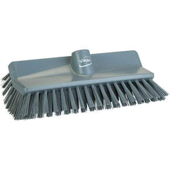 Vikan - 1-1/2" Bristle Length, Polyester Cleaning & Finishing Brush - 9-5/8" Long x 5" Wide Head, 9.6" OAL, Gray, Polypropylene Block - Industrial Tool & Supply