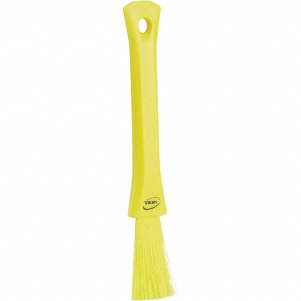 Vikan - 2-1/4" Bristle Length, Polyester Detail Brush - 1-1/4" Long x 0.4" Wide Head, 8.07" OAL, Ergonomic Handle, Yellow, Polypropylene Block - Industrial Tool & Supply