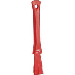 Vikan - 2-1/4" Bristle Length, Polyester Detail Brush - 1-1/4" Long x 0.4" Wide Head, 8.07" OAL, Ergonomic Handle, Red, Polypropylene Block - Industrial Tool & Supply