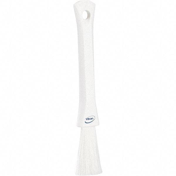 Vikan - 2-1/4" Bristle Length, Polyester Detail Brush - 1-1/4" Long x 0.4" Wide Head, 8.07" OAL, Ergonomic Handle, White, Polypropylene Block - Industrial Tool & Supply