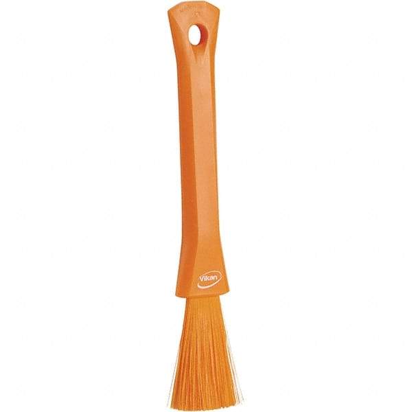 Vikan - 2-1/4" Bristle Length, Polyester Detail Brush - 1-1/4" Long x 0.4" Wide Head, 8.07" OAL, Ergonomic Handle, Orange, Polypropylene Block - Industrial Tool & Supply