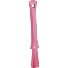 Vikan - 2-1/4" Bristle Length, Polyester Detail Brush - 1-1/4" Long x 0.4" Wide Head, 8.07" OAL, Ergonomic Handle, Pink, Polypropylene Block - Industrial Tool & Supply