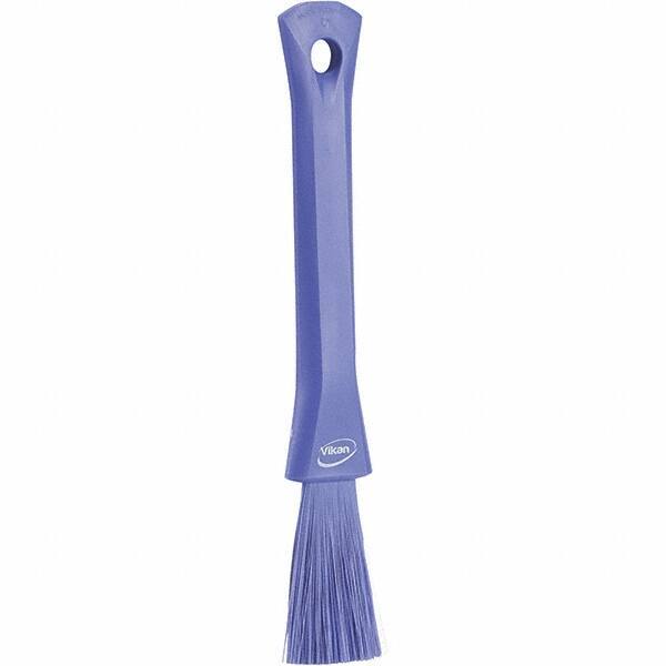 Vikan - 2-1/4" Bristle Length, Polyester Detail Brush - 1-1/4" Long x 0.4" Wide Head, 8.07" OAL, Ergonomic Handle, Purple, Polypropylene Block - Industrial Tool & Supply