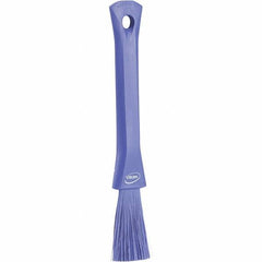 Vikan - 2-1/4" Bristle Length, Polyester Detail Brush - 1-1/4" Long x 0.4" Wide Head, 8.07" OAL, Ergonomic Handle, Purple, Polypropylene Block - Industrial Tool & Supply