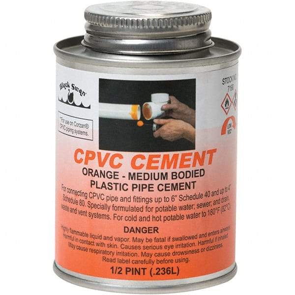 Black Swan - 1/2 Pt Medium Bodied Cement - Orange, Use with CPVC - Industrial Tool & Supply