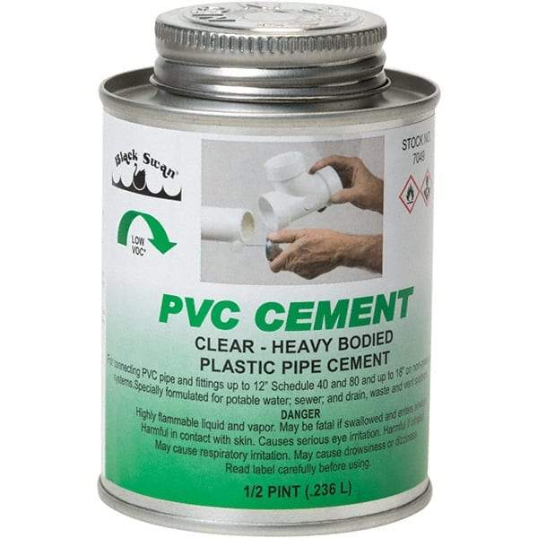 Black Swan - 1/2 Pt Heavy Duty Cement - Clear, Use with PVC - Industrial Tool & Supply