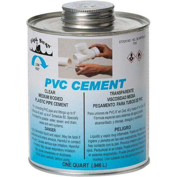 Black Swan - 1 Qt Medium Bodied Cement - Clear, Use with PVC - Industrial Tool & Supply