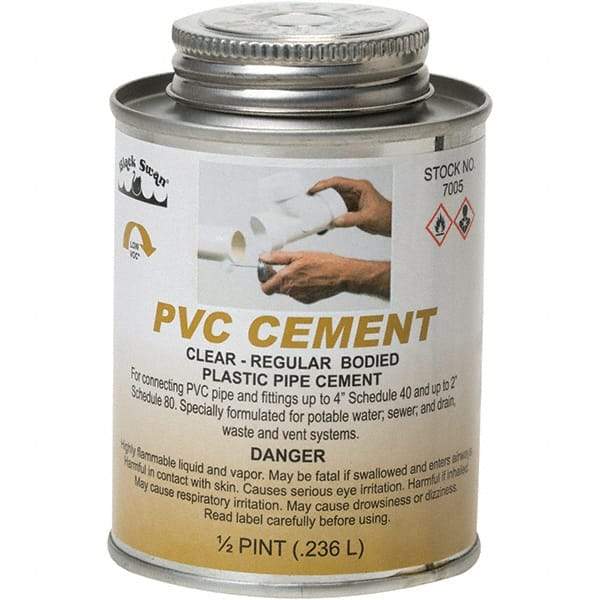 Black Swan - 1/2 Pt Regular Bodied Cement - Clear, Use with PVC - Industrial Tool & Supply