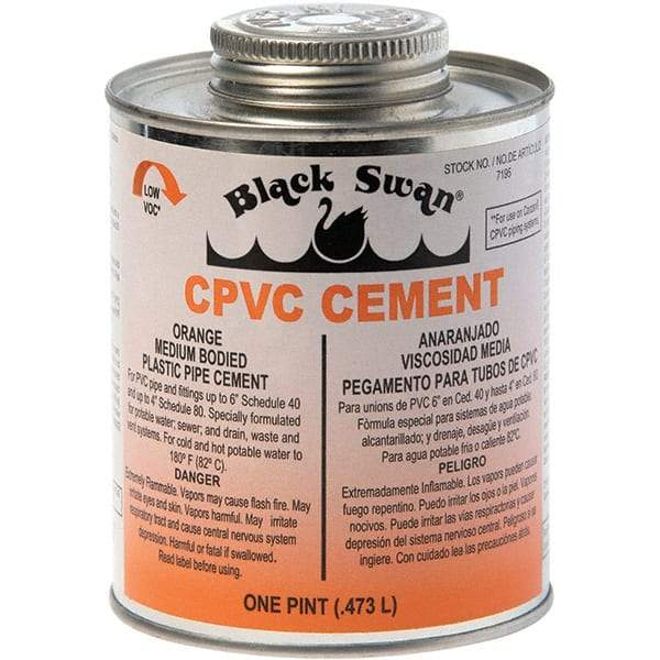Black Swan - 1 Pt Medium Bodied Cement - Orange, Use with CPVC - Industrial Tool & Supply