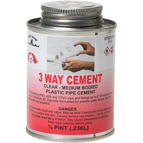 Black Swan - 1/2 Pt Medium Bodied Cement - Clear, Use with ABS, PVC & CPVC up to 6" Diam - Industrial Tool & Supply