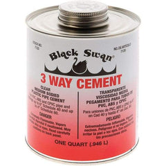 Black Swan - 1 Qt Medium Bodied Cement - Clear, Use with ABS, PVC & CPVC up to 6" Diam - Industrial Tool & Supply