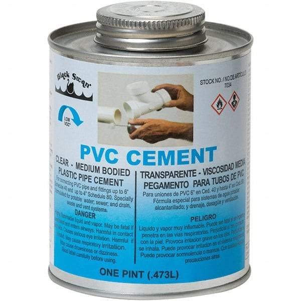 Black Swan - 1 Pt Medium Bodied Cement - Clear, Use with PVC - Industrial Tool & Supply